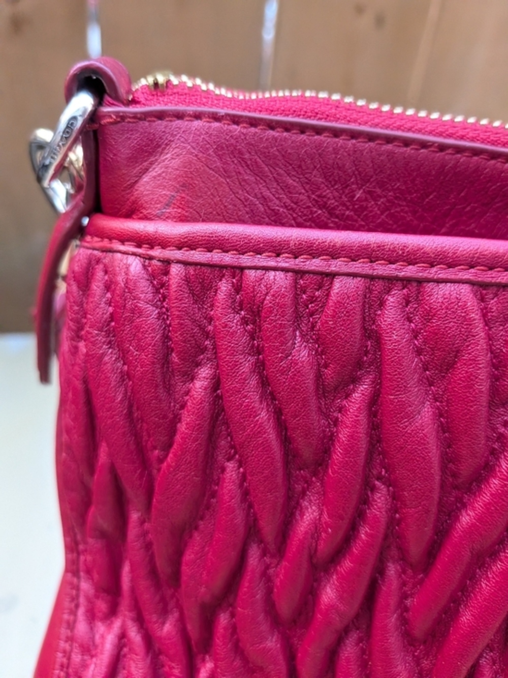 Red Coach Twisted Gathered Leather Morgan Satchel (Style Number: F37083). - Picture 9 of 16